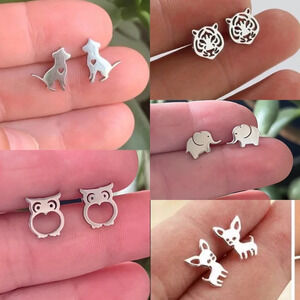 Brand new assorted Stainless Steel animal cut out earring studs tiger, d…